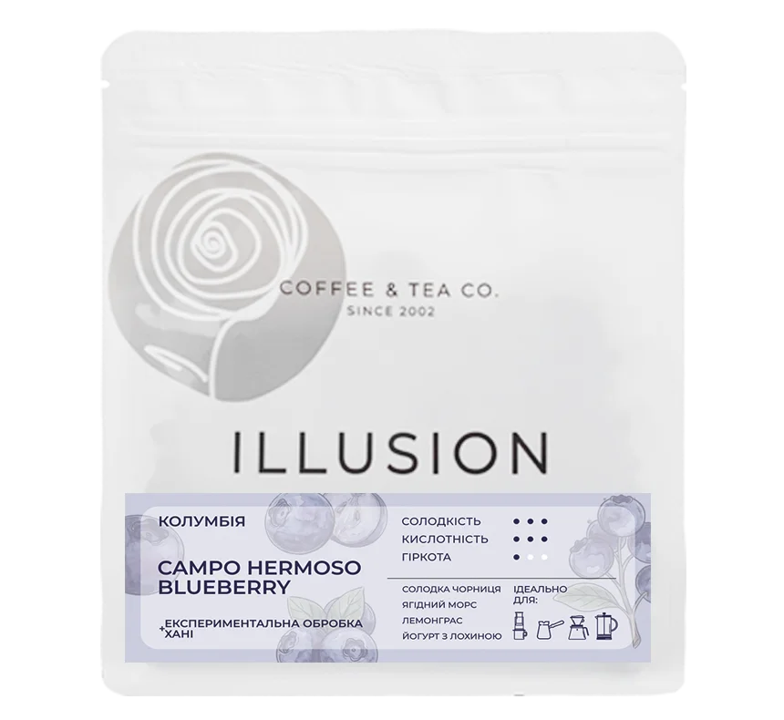 Лімітована кава в зернах під фільтр Illusion Colombia Campo hermoso Blueberry 200г